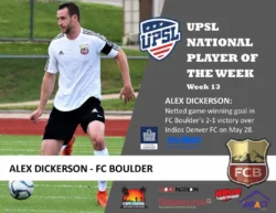 UPSL National Player Of The Week: FC Boulder's Alex Dickerson