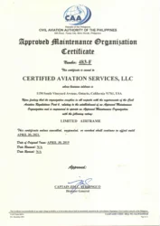 CAS is Awarded the Maintenance Approval Certificate From the Civil Aviation Authority of the Philippines