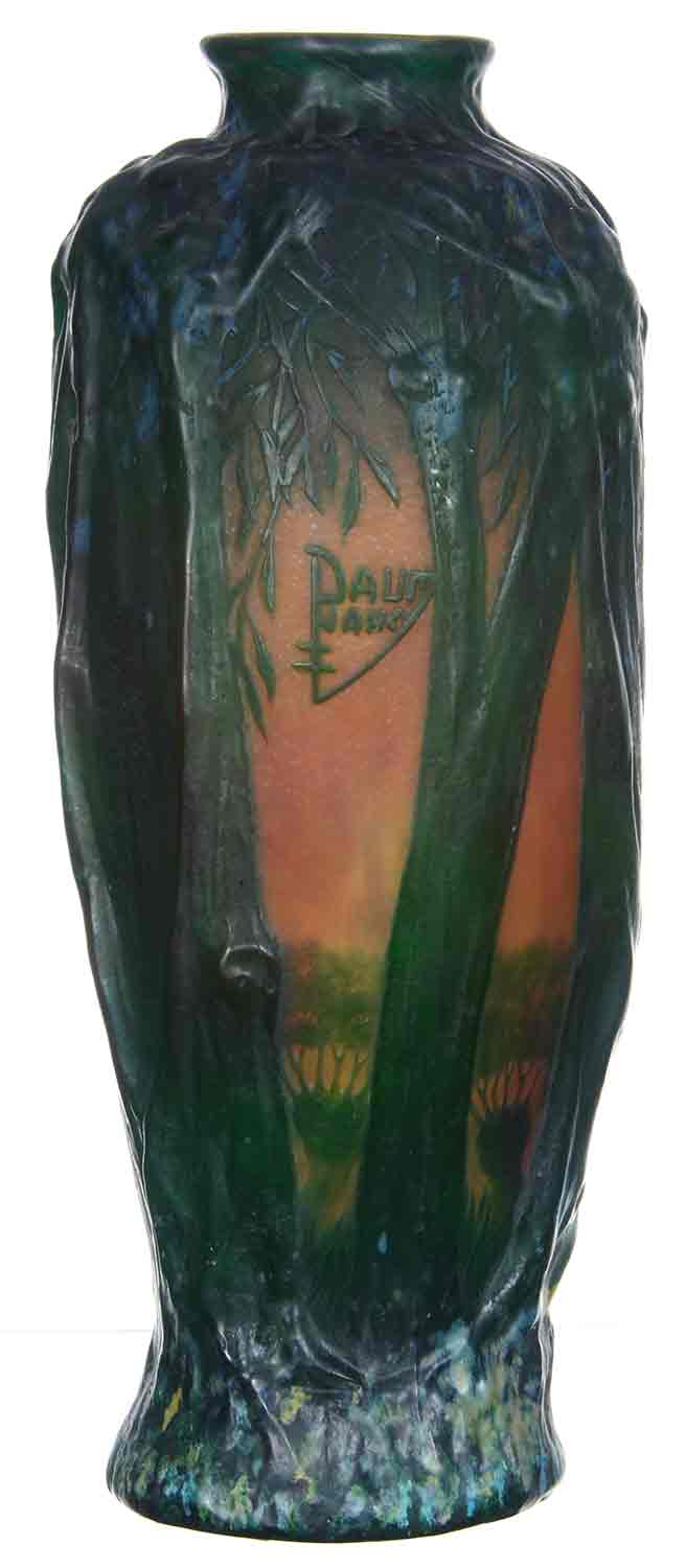 Galle and Daum Nancy "bat" vases, brides baskets, Weller, Roseville, more at Woody Auction, March 18 Galle and Daum Nancy "bat" vases, brides baskets, Weller, Roseville, more at Woody Auction, March 18