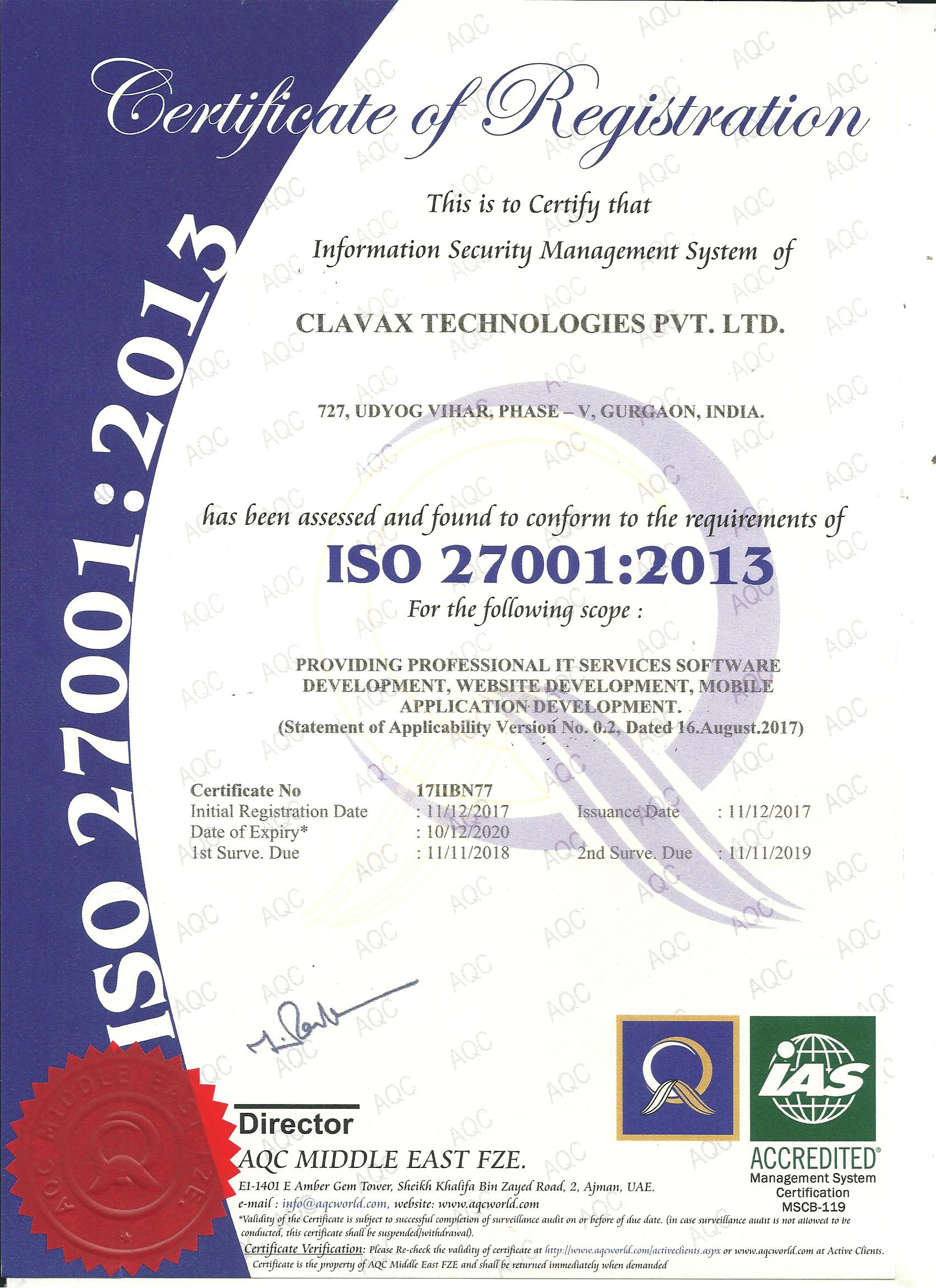 Clavax is awarded ISO 27001:2013 security accreditation Clavax is awarded ISO 27001:2013 security accreditation