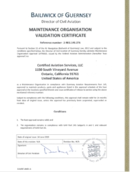CAS is Awarded the Maintenance Organization Approval Validation Certificate From Bailiwick of Guernsey